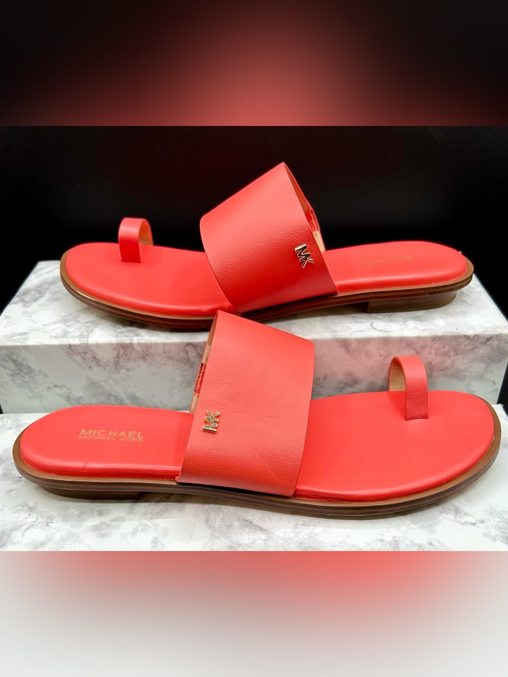 MICHAEL MICHAEL KORS August Flat Sandals Pink Grapefruit Leather. Size 9.5 M - Picture 5 of 8